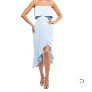 XSCAPE WOMENS STRAPLESS RUFFLE COCKTAIL DRESS